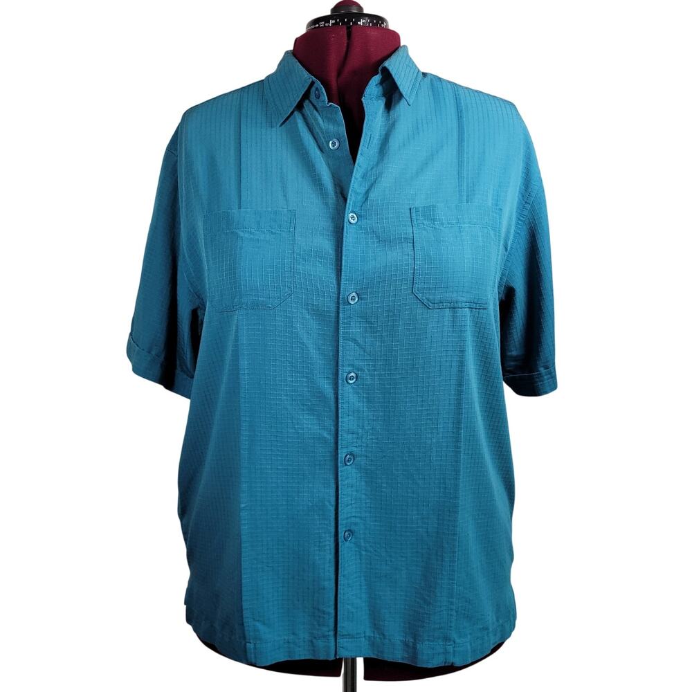 Cubavera Teal Blue Rayon Poly Blend Button Down Shirt Business Casual Size XL